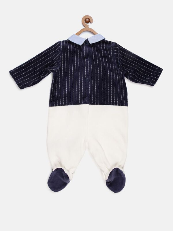 Velour Babysuit-Leg Opening With Waistcoat And Bow image number null